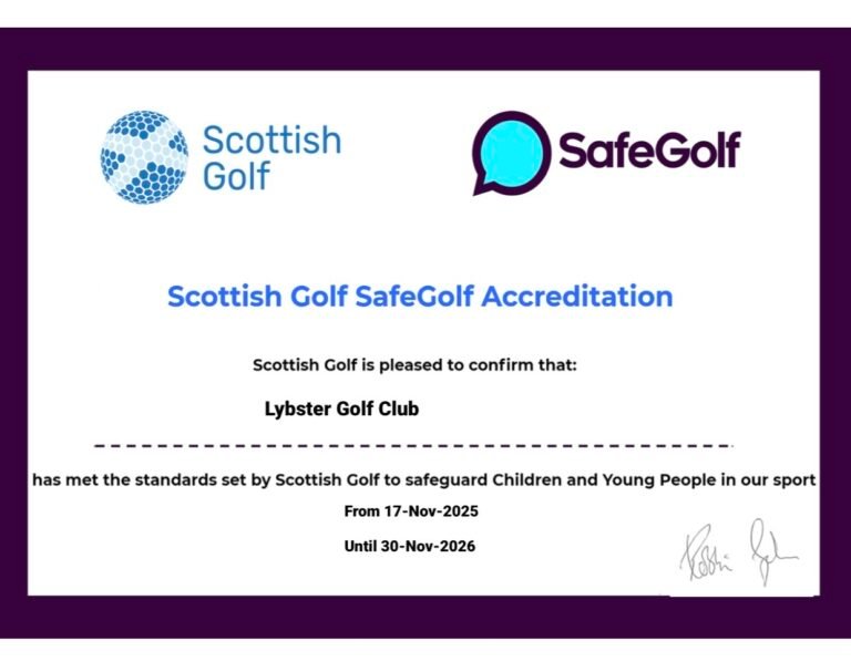 Scottich Golf SafeGolf Accreditation Certificate